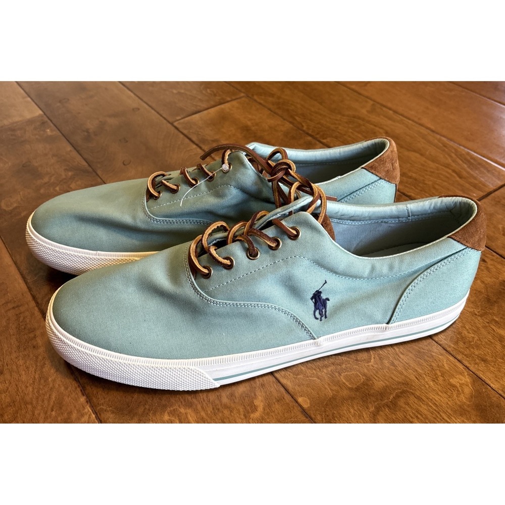 Polo Ralph Lauren Vaughn Mens Green Canvas Low Top Sneakers Sz 15D Leather Laces